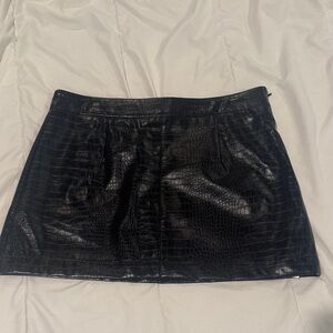 French Connection Black Croc-Embossed Mini Skirt